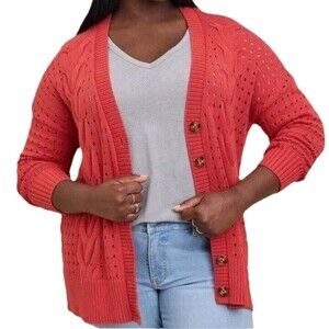 Torrid Long Sleeve V-Neck Cable Knit  Cotton Cardigan Size 3 Polka Dot Hole